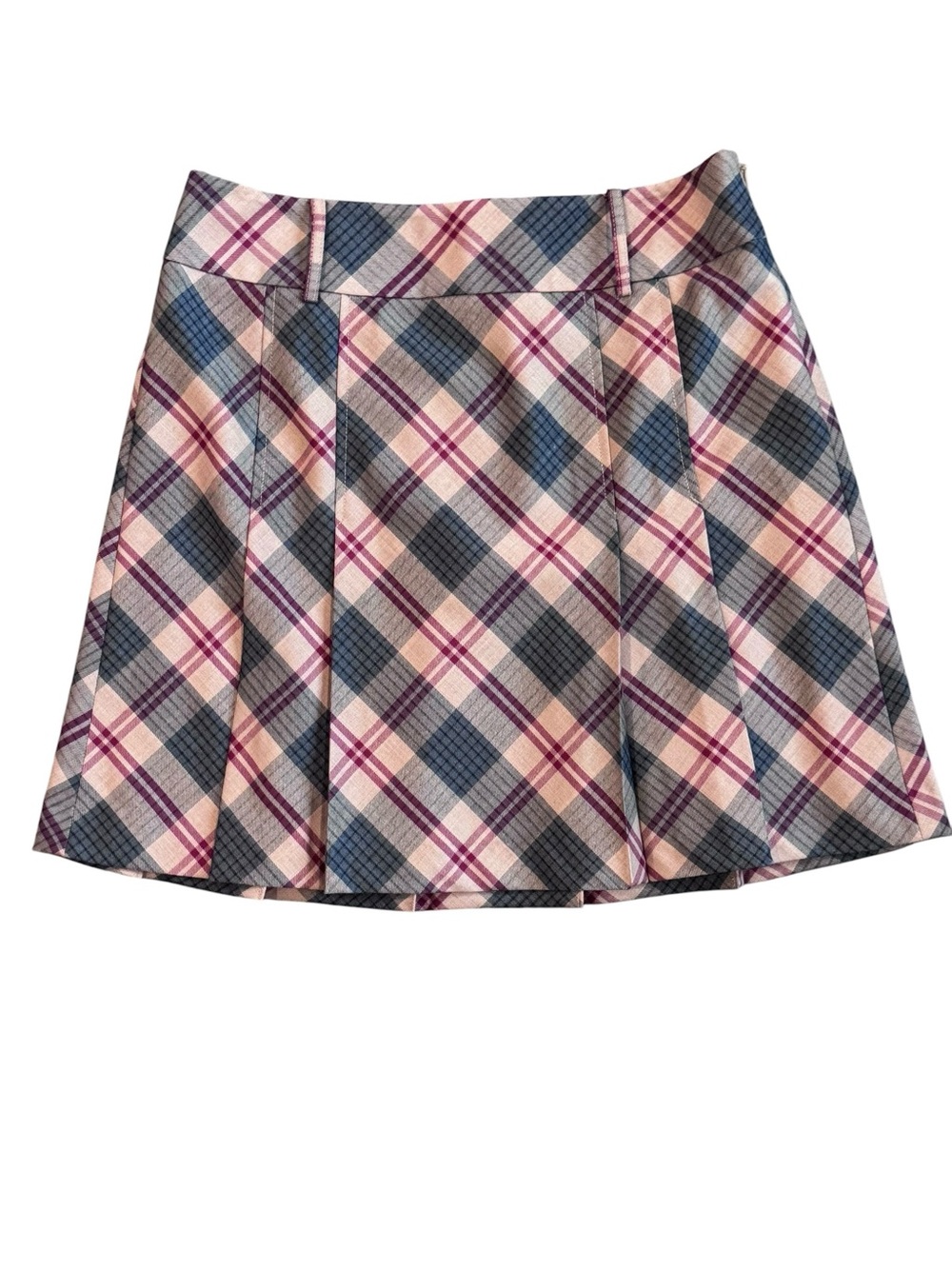 LOFT Plaid Pleated Skater Skirt in Pink and Blue